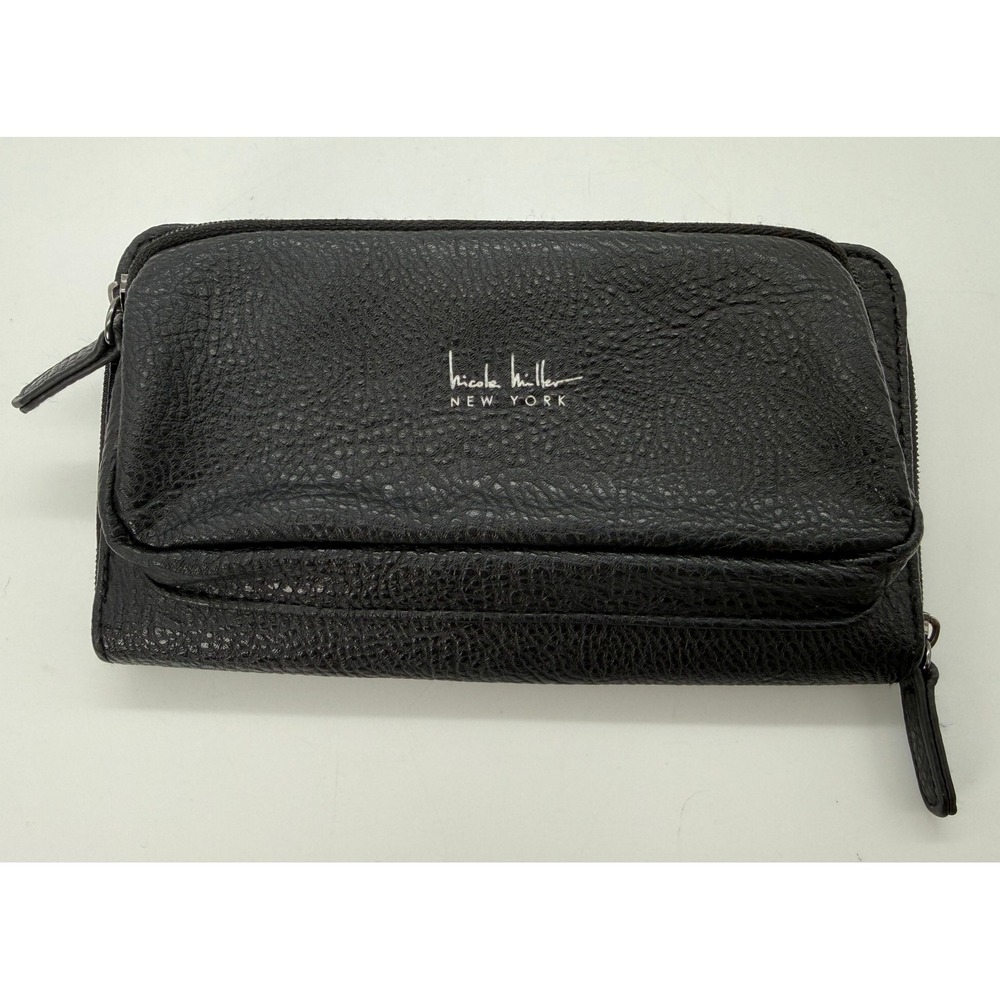 Nicole Miller New‎ York Black Faux Leather Pebbled Zip Around Wallet Large